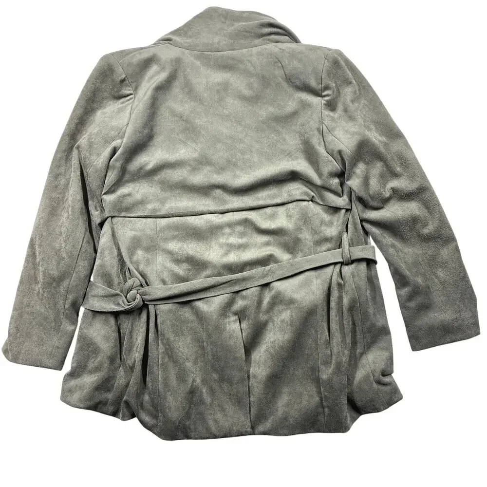 Flawless Wrap Jacket Womens XS Olive Green Faux Suede Belted Trench Coat NWT